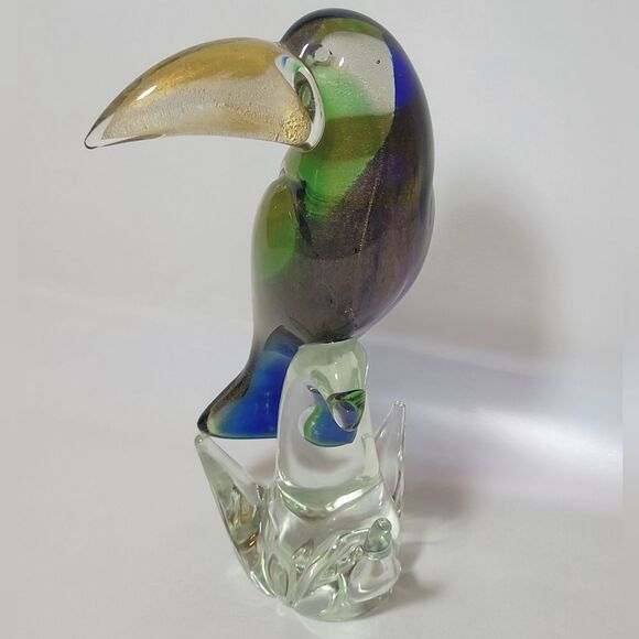 Vintage Murano Glass Toucan 11" Sculpture With Gold Leaf - Picture 6 of 9